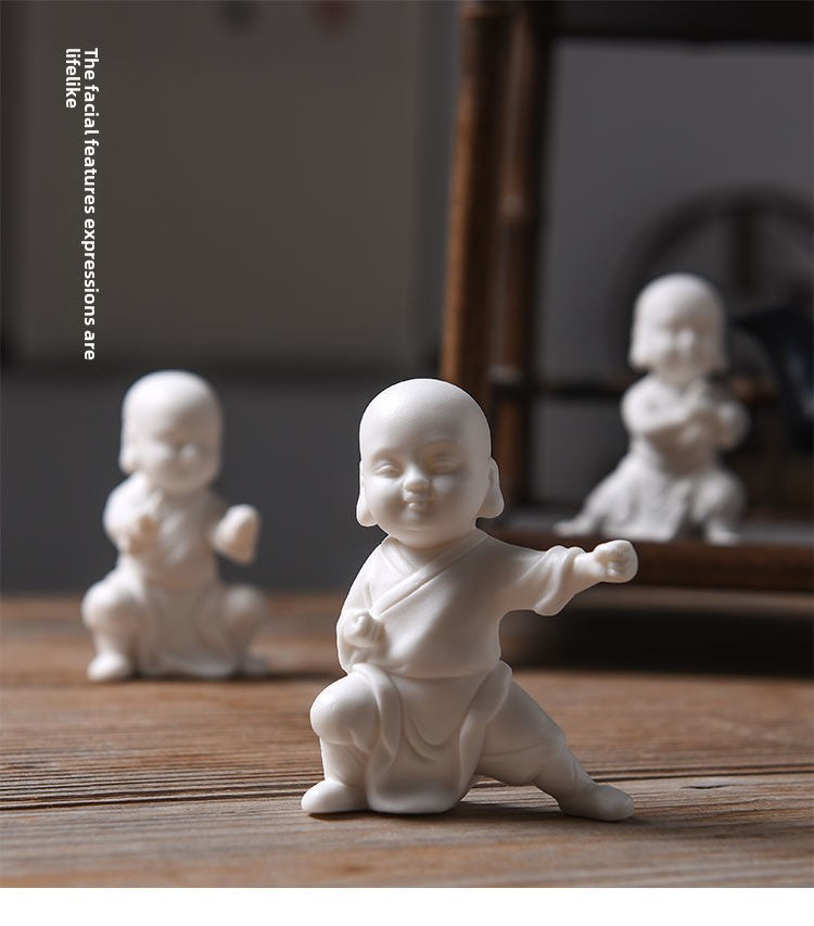 Tea pet ornaments ceramic kung fu little monk boutique can be raised high white porcelain sand mining living room decoration tea utensils table accessories