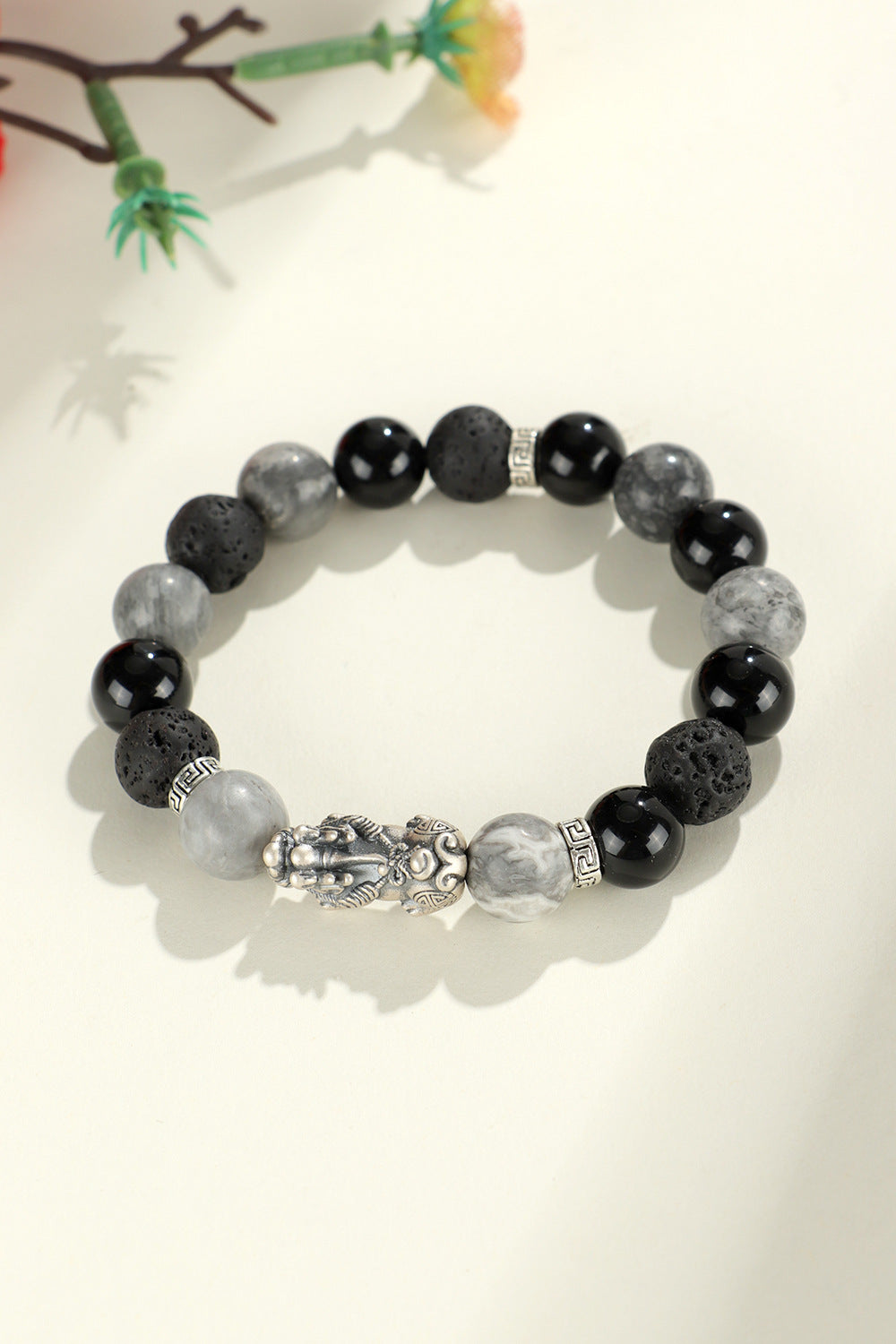 s999 silver lucky unicorn bracelet map stone obsidian body simple bracelet for father's day goddess day gift