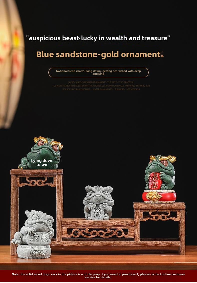 Green sandstone national trend style golden toad to attract wealth and win mascot tea pet tea play fish tank landscaping decoration ornaments