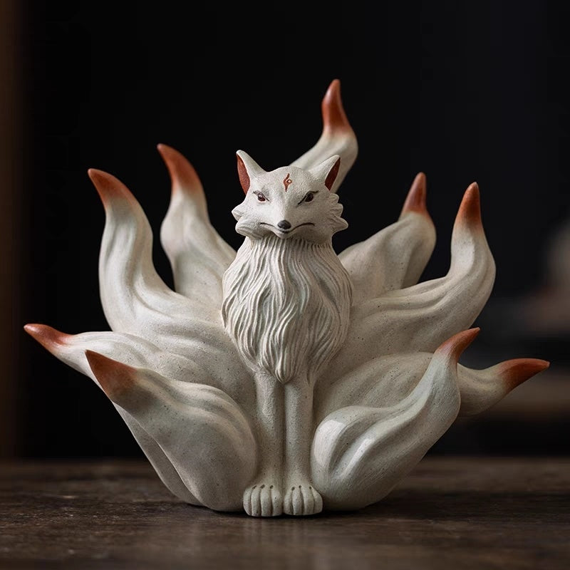 Yixing purple clay tea pet fox ornaments nine-tailed fox sculpture creative tea tray decoration accessories tea gift new