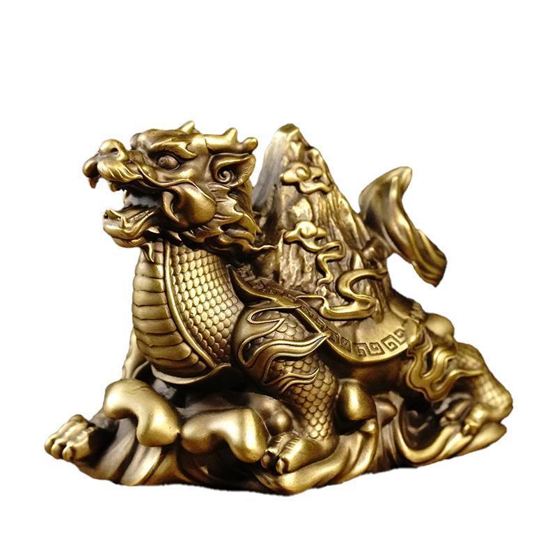 Brass dragon turtle carrying mountain ornaments exquisite hand-held pieces Xuanwu Baxia tea pet home office desk decoration gifts