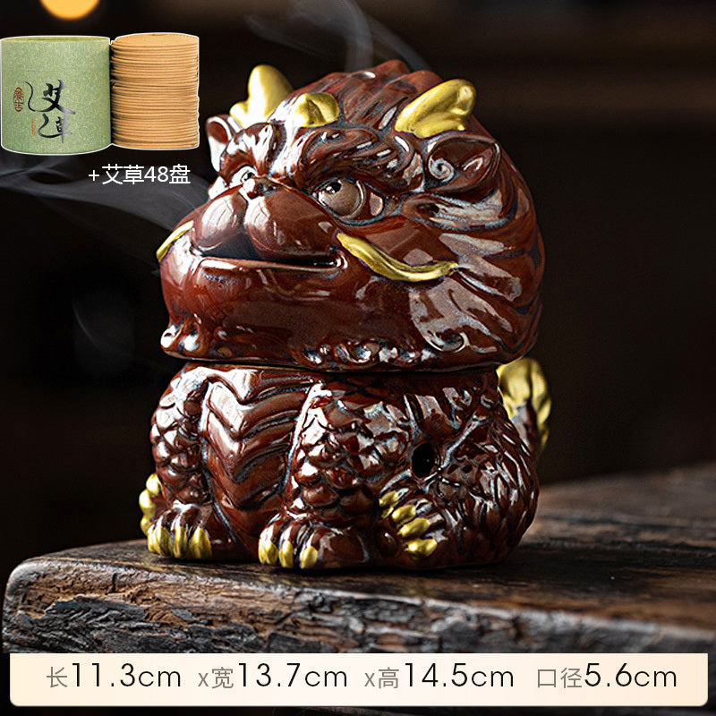 Kirin Incense Burner Suanni Ceramic Mugwort Creative Incense Burner Sandalwood Agarwood Tea Pet Zen Mythical Beast Ornaments