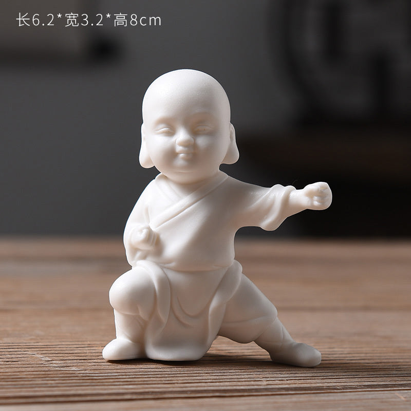 Tea pet ornaments ceramic kung fu little monk boutique can be raised high white porcelain sand mining living room decoration tea utensils table accessories