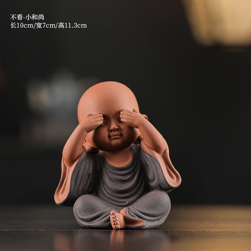 Chinese Zen Three Little Monks Cute Characters Ceramic Home Furnishings Office Desktop Zen Tea Pet Furnishings