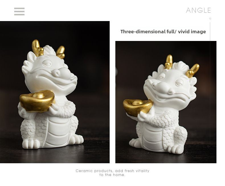 Creative white porcelain cute zodiac dragon tea pet ornaments lucky dragon tea ceremony tea play tea table decoration mascot gift