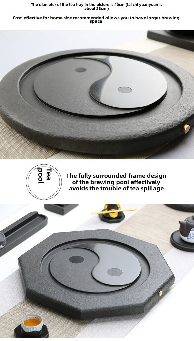 Tai Chi Bagua Wujin Stone Tea Tray Natural Raw Stone Round Stone Tea Sea Tea Set Home Integrated Stone Tea Tray Dual Use