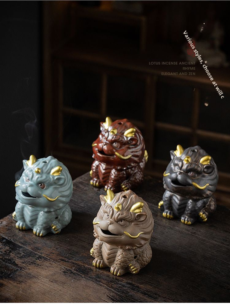 Kirin Incense Burner Suanni Ceramic Mugwort Creative Incense Burner Sandalwood Agarwood Tea Pet Zen Mythical Beast Ornaments