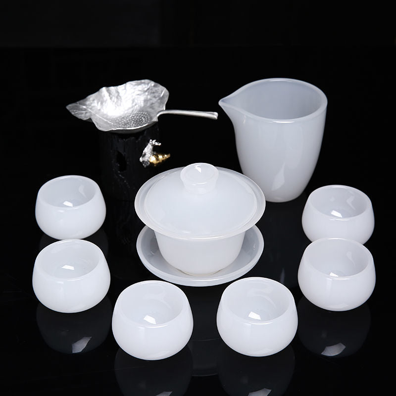 High-grade red agate jade porcelain Kung Fu tea set luxury natural glass lidded bowl tea cup office home gift