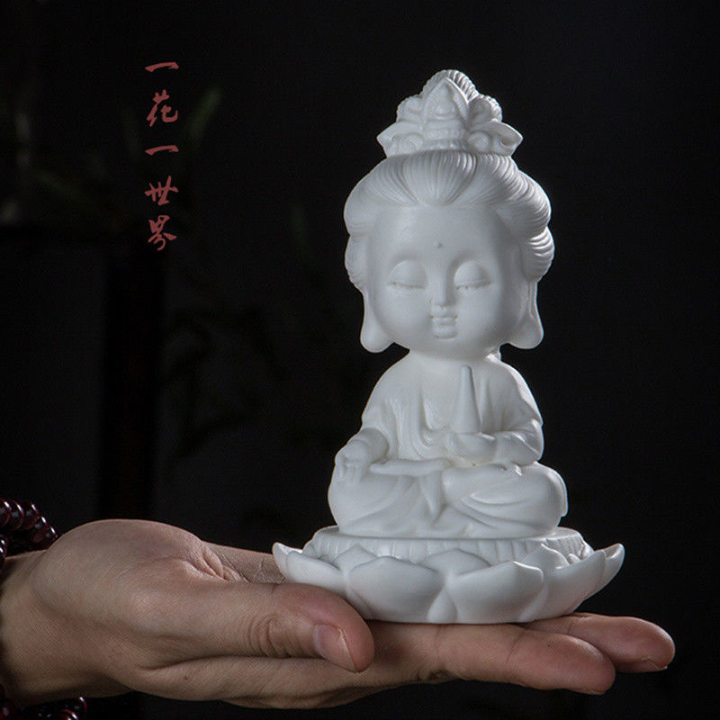 White porcelain lotus Guanyin Buddha statue ornaments car accessories personality Zen Tathagata Buddha tea pet tea ceremony tea play decorations