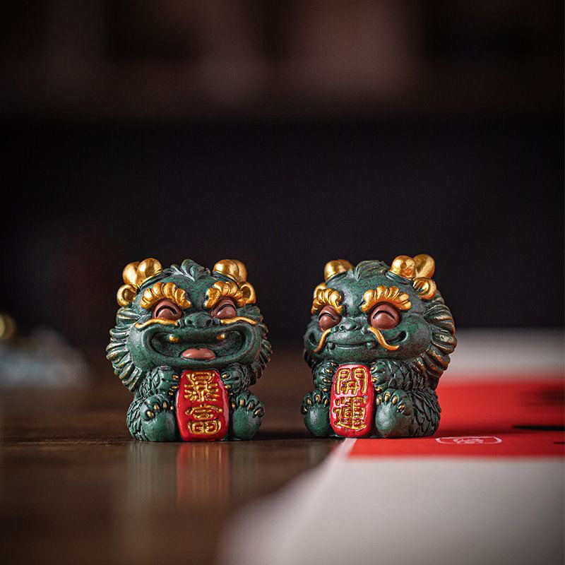 Chinese style cute healing Pixiu Qilin pair of living room entrance feng shui layout home fortune and wealth ornaments