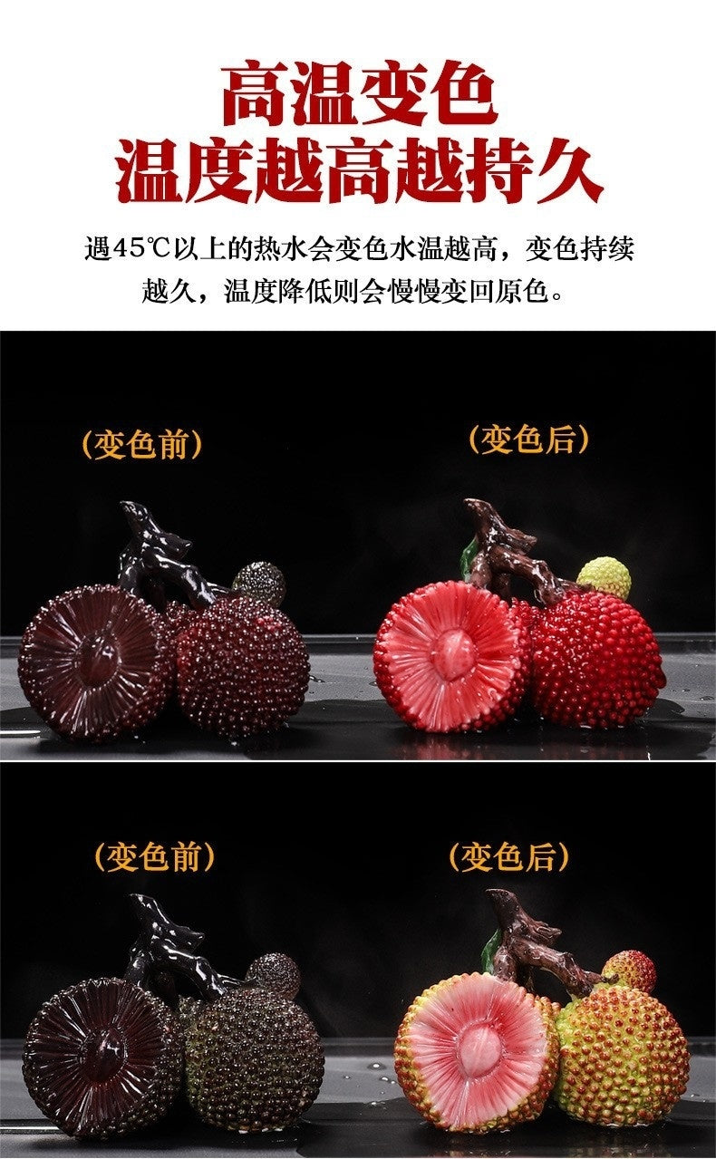 Color Changing Lychee Bayberry Durian Pomegranate Peach Fruit Tea Pet Ornaments