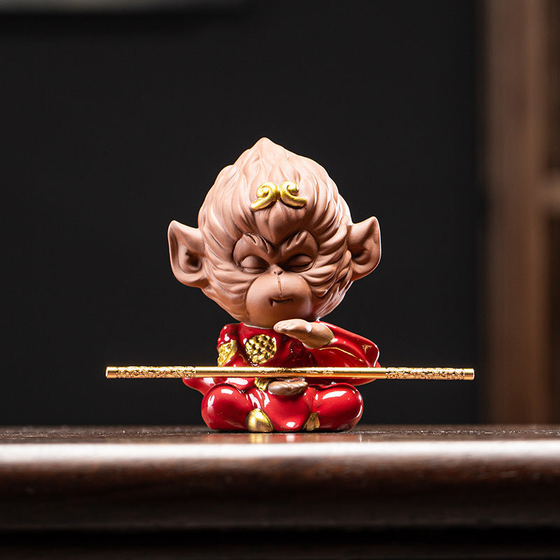 Tea table landscape Sun Wukong ceramic tea table Bull Demon King purple sand ornaments small ornaments tea pet decoration tea room