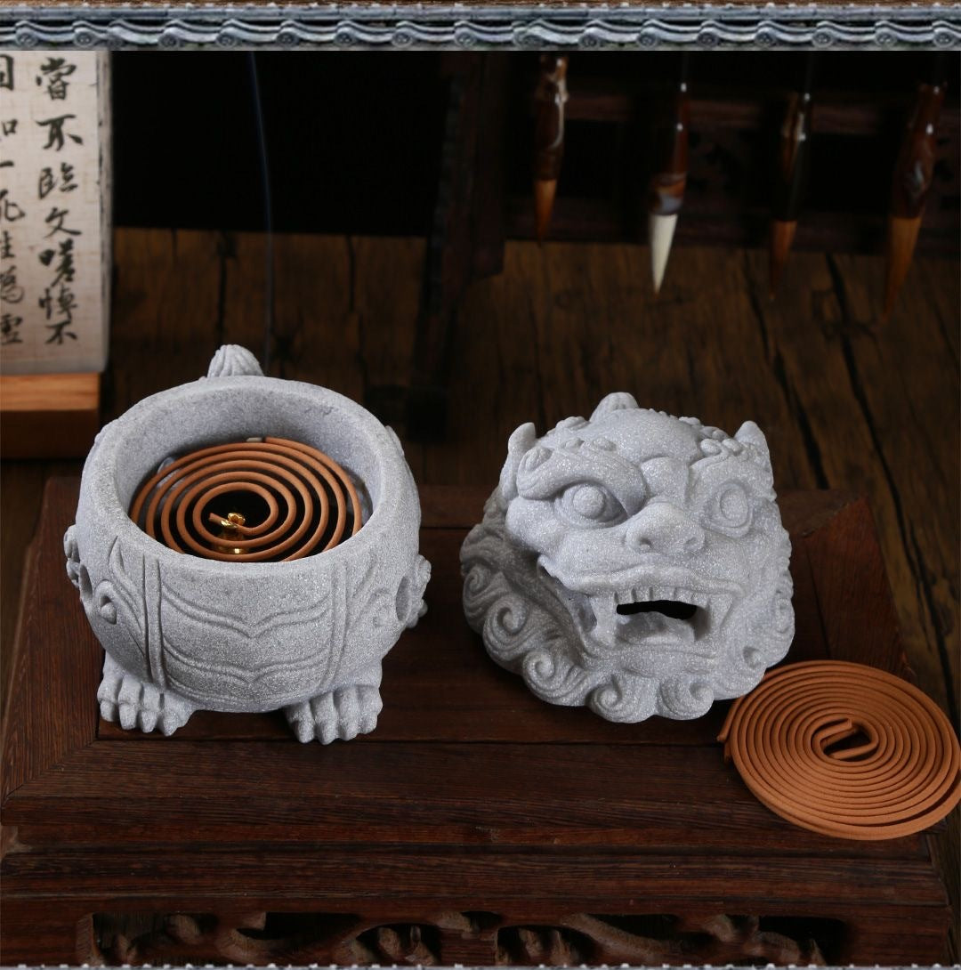 National trend fortune-bringing Pixiu Chinese style aromatherapy furnace creative green sandstone tea pet office home desktop stone carving incense burner ornaments