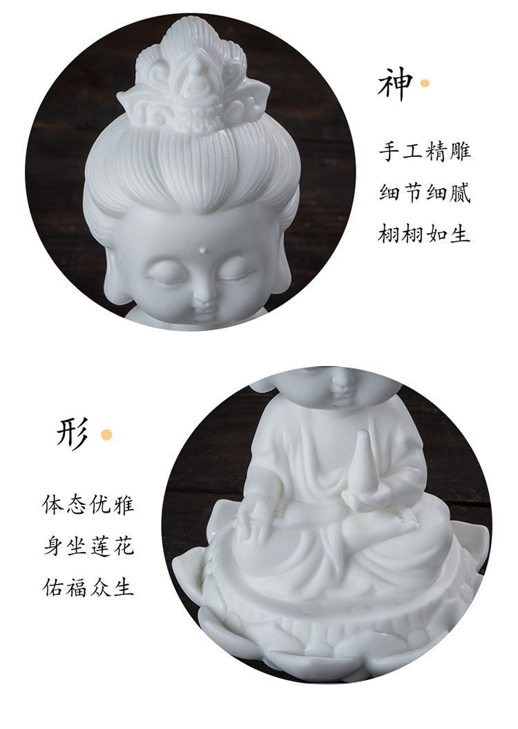 White porcelain lotus Guanyin Buddha statue ornaments car accessories personality Zen Tathagata Buddha tea pet tea ceremony tea play decorations