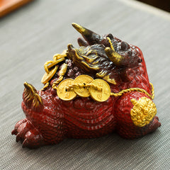 Fortune-attracting golden toad Feng Shui ornaments, large toad tea pets, can be raised as office shop opening gifts, ceramic crafts