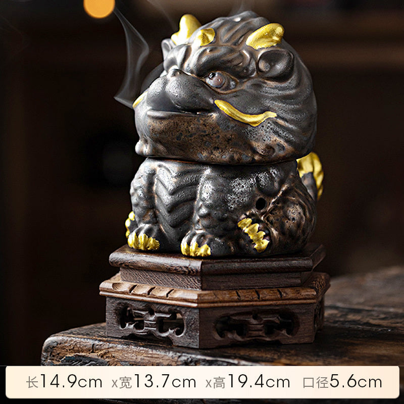 Kirin Incense Burner Suanni Ceramic Mugwort Creative Incense Burner Sandalwood Agarwood Tea Pet Zen Mythical Beast Ornaments