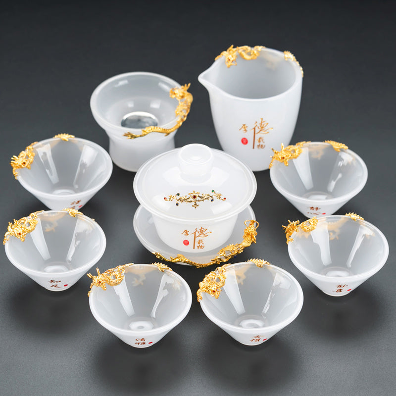 Misty Rain Ink Glass Tea Set Home Light Luxury High-end Tea Cup Covered Bowl Home Office Tea Set