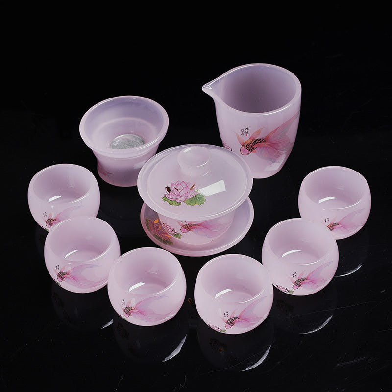 Chinese tea set glass good luck tea set a set of household tea cups ceramic Chinese style gift office a complete set