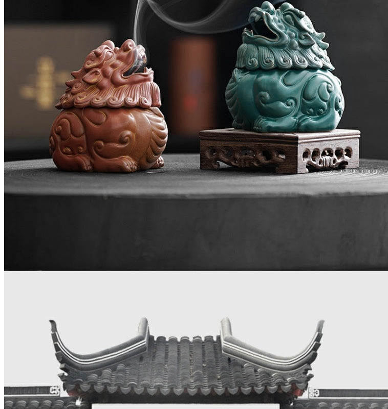 Ceramic Zen mythical beast Kirin plate incense burner mugwort agarwood Suan Ni sandalwood incense burner tea pet creative ornaments