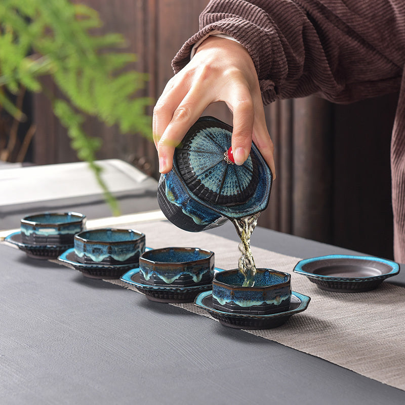 [The soup is not hot] Creative octagonal pagoda kiln-changed purple sand tea set household kung fu tea cup lid bowl travel tea set