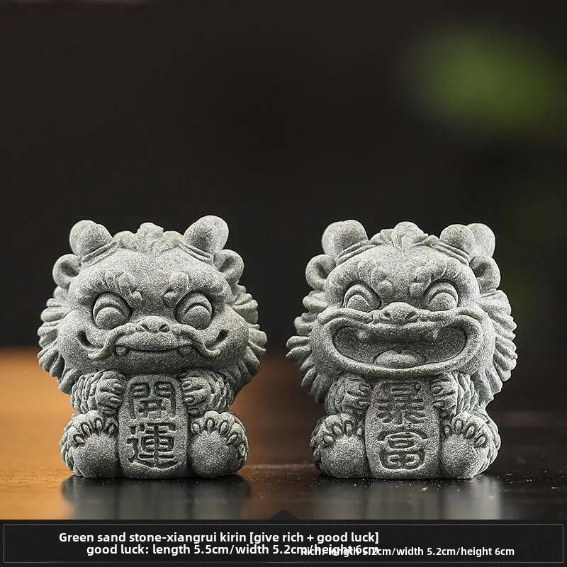 Chinese style cute healing Pixiu Qilin pair of living room entrance feng shui layout home fortune and wealth ornaments