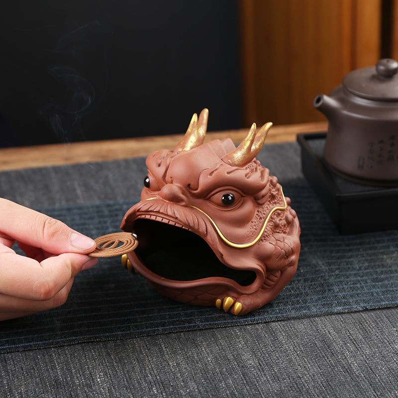 Creative purple sand fortune-bringing golden toad plate incense burner Chinese dragon toad home indoor sandalwood agarwood aromatherapy burner tea table decoration