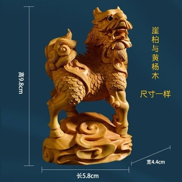 Taihang cliff cypress boxwood carving unicorn hand-held small desktop ornaments creative tea pet office fortune wood carving gift