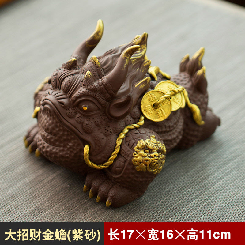 Fortune-attracting golden toad Feng Shui ornaments, large toad tea pets, can be raised as office shop opening gifts, ceramic crafts