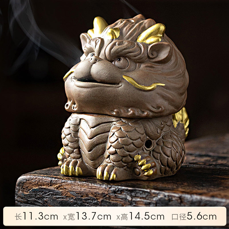 Kirin Incense Burner Suanni Ceramic Mugwort Creative Incense Burner Sandalwood Agarwood Tea Pet Zen Mythical Beast Ornaments