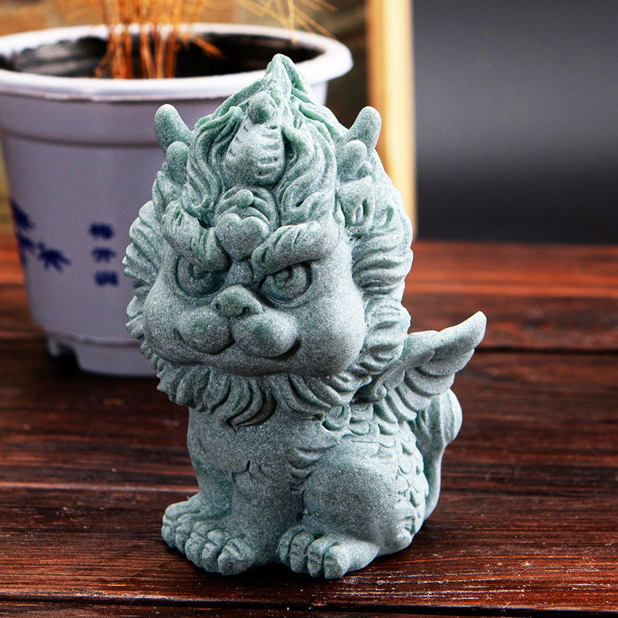 Green sandstone fortune-attracting Pixiu Chinese tea table ornaments decoration Kirin large tea pet ornaments landscape home ornaments