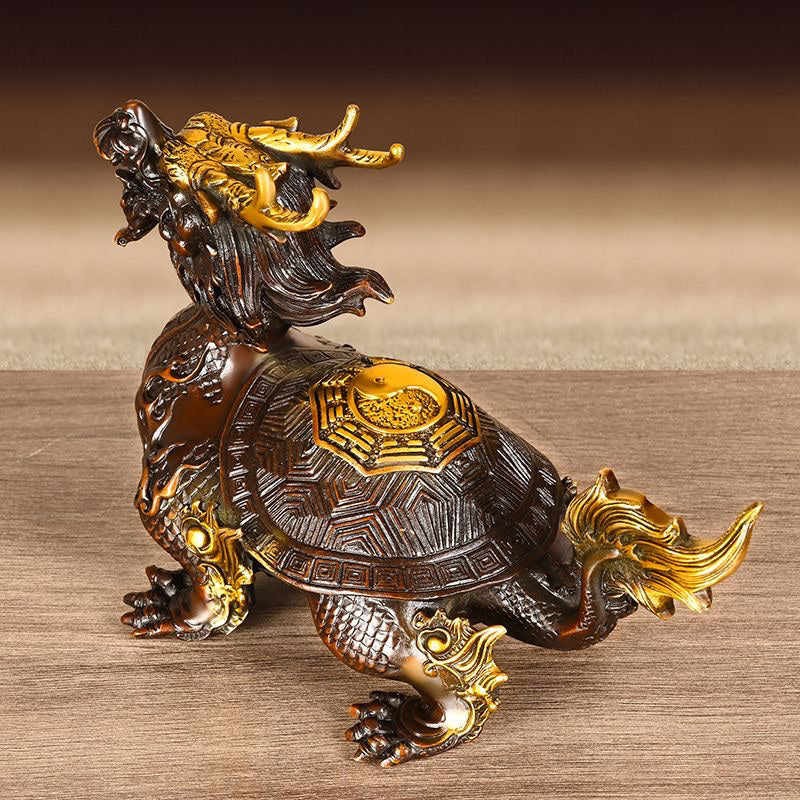 Pure copper Bagua dragon turtle ornaments brass town house dragon head fortune home living room office desktop decoration crafts