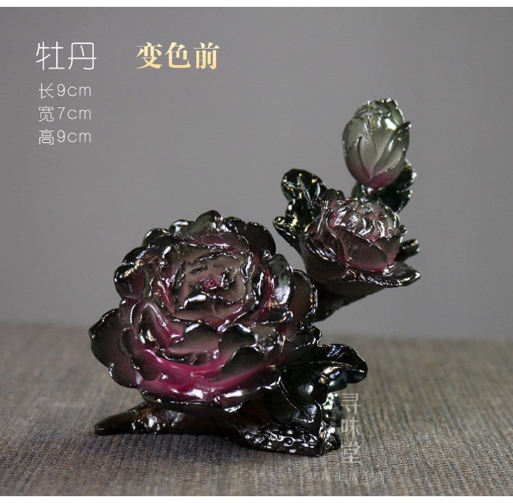 Flower blossoms and wealth color changing tea pet | New creative resin tea play peony lotus personalized tea tray tea ceremony small ornaments