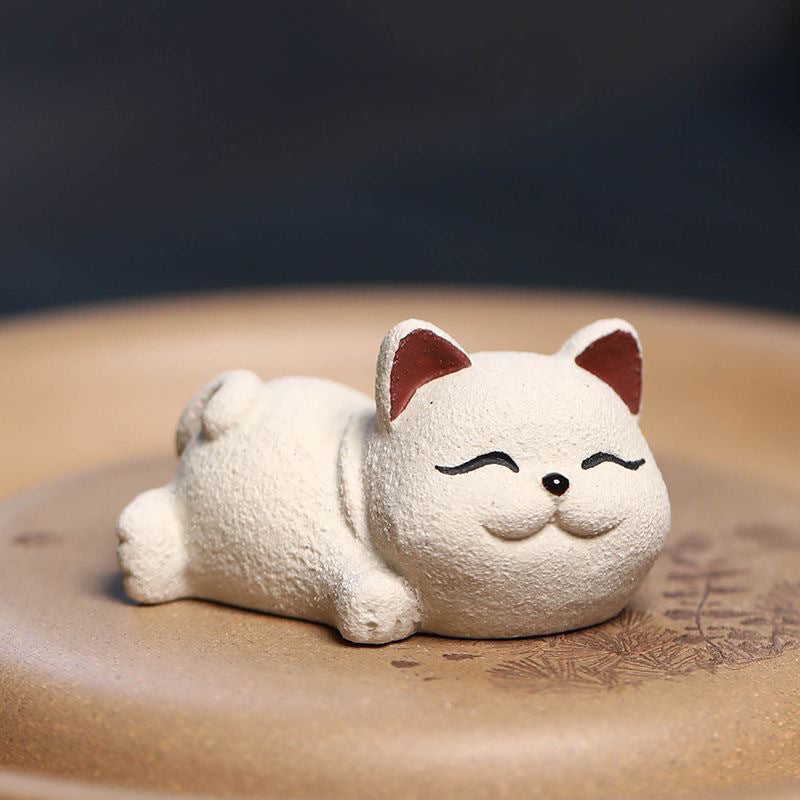 Yixing purple sand tea pet [Lucky Cat] Ornament sculpture tea set creative model can be raised to decorate the tea table kitten