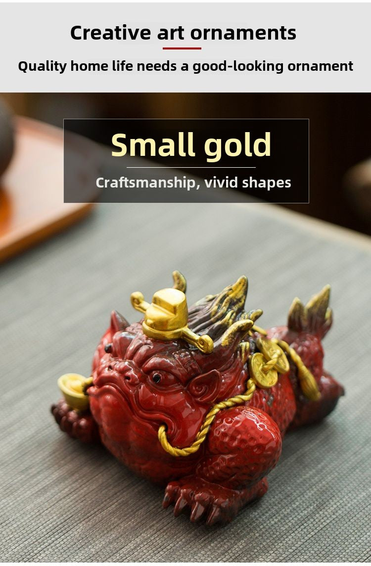 Fortune-attracting golden toad Feng Shui ornaments, large toad tea pets, can be raised as office shop opening gifts, ceramic crafts