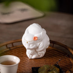 Dehua preferred cute white porcelain nine-tailed fox small ornaments tea ceremony tea table tea play tea pet ornaments desktop can be raised decoration