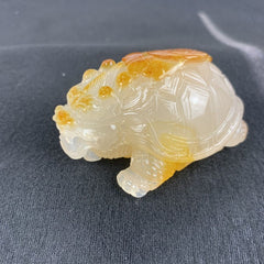 Natural chalcedony, colorful and cleverly carved dragon turtle small ornaments, exquisitely carved chalcedony dragon turtle tea pet birthday gift