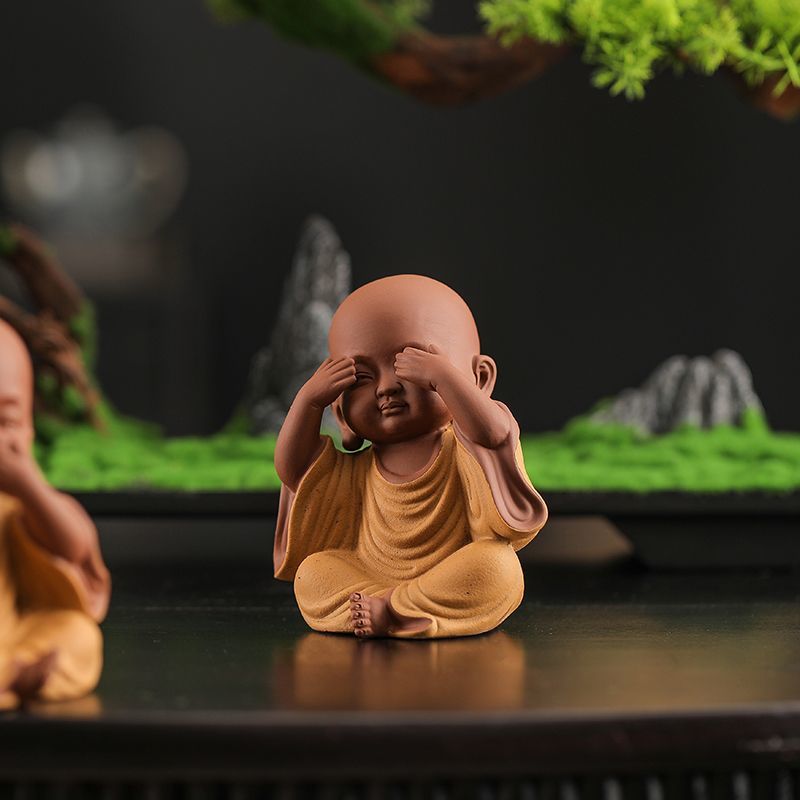 Chinese Zen Three Little Monks Cute Characters Ceramic Home Furnishings Office Desktop Zen Tea Pet Furnishings