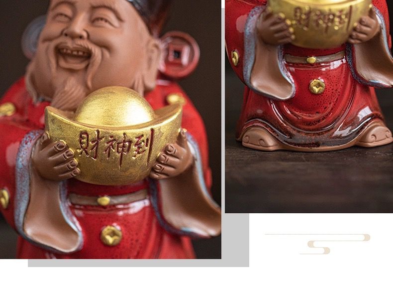 The God of Wealth receives the fine purple sand fortune tea pet tea table tea table decoration fully handmade sculpture