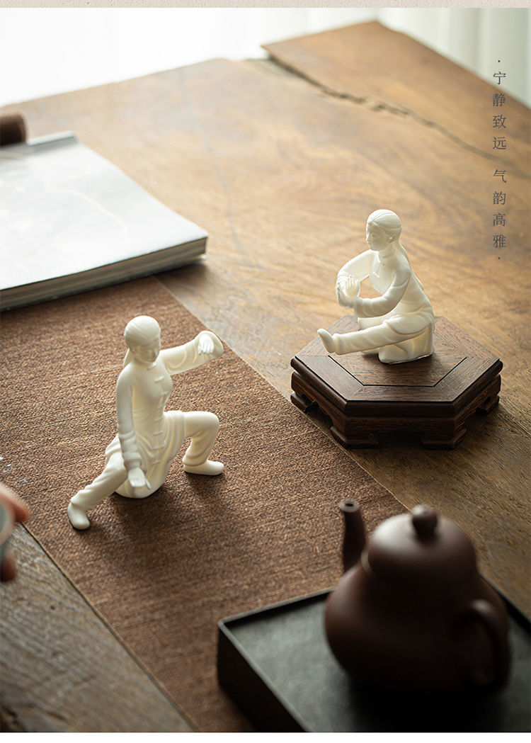 Yuxuan Zen white porcelain tea pet ornaments Tai Chi figure shape tea set accessories tea toys tea table tea art decoration