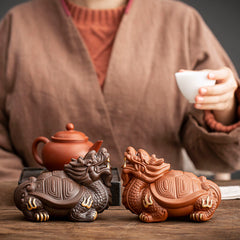 Yixing purple sand blessing dragon turtle tea pet blessing fortune sculpture handmade tea set tea ceremony tea tray tea table tea play ornaments