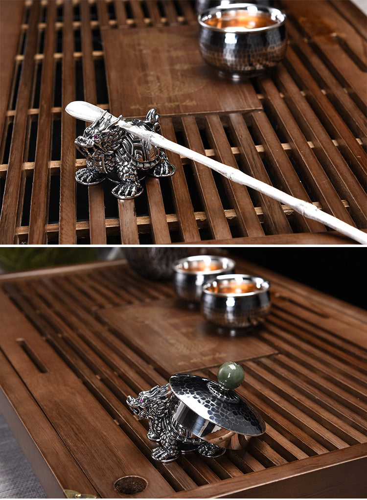 Silver Age 999 Pure Silver Dragon Turtle Tea Pet Creative Ancient Mythical Beast Lucky Xuanwu Tea Pet Personalized Tea Table Decoration