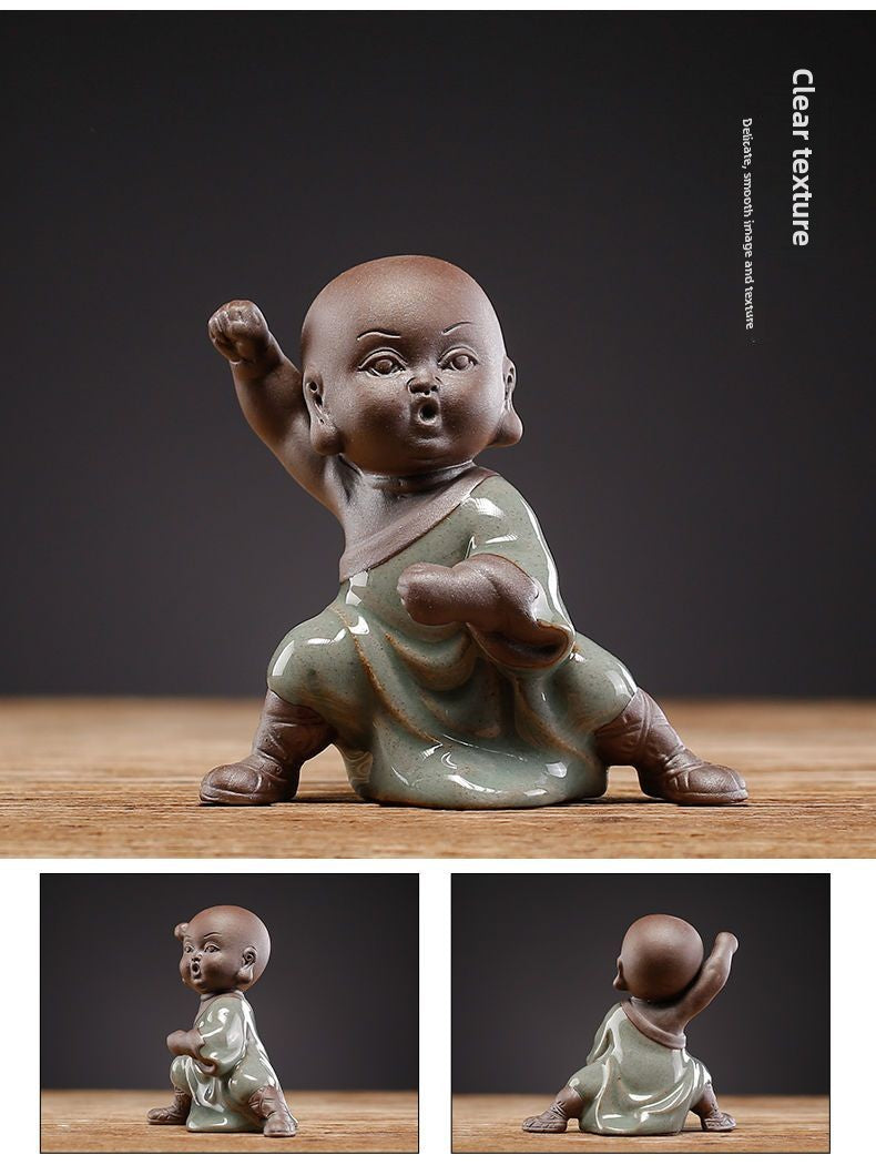 Tea pet ornaments ceramic kung fu little monk boutique can be raised high white porcelain sand mining living room decoration tea utensils table accessories