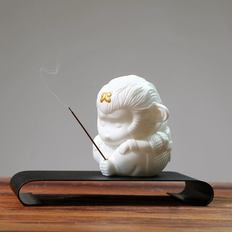 Wukong home Dehua white porcelain Zen incense holder tea table decoration tea pet hand-held pieces play study tea art Zen