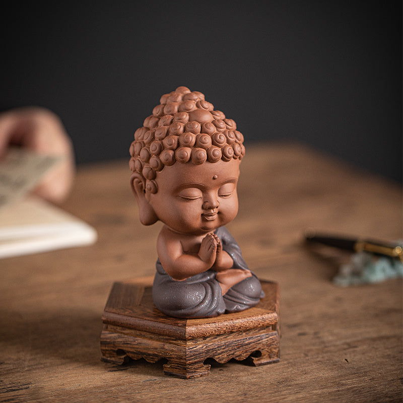 Zen purple sand small Tathagata tea pet ornaments boutique can be raised ceramic small Buddha statue tea toy tea tray tea table tea ceremony accessories