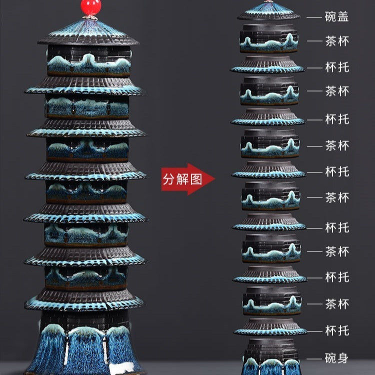 [The soup is not hot] Creative octagonal pagoda kiln-changed purple sand tea set household kung fu tea cup lid bowl travel tea set