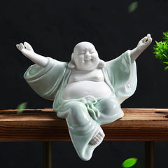 Big-bellied Maitreya Buddha tea pet ornaments boutique white porcelain vase rockery fish tank landscaping decoration tea play tea ceremony spare parts