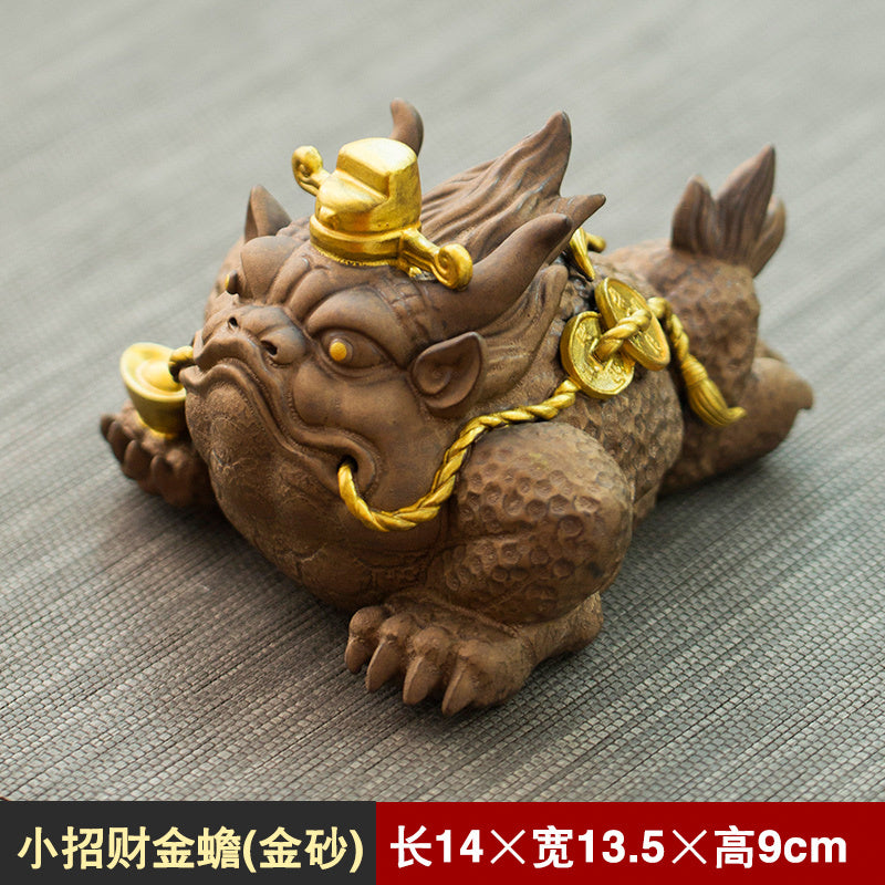 Fortune-attracting golden toad Feng Shui ornaments, large toad tea pets, can be raised as office shop opening gifts, ceramic crafts