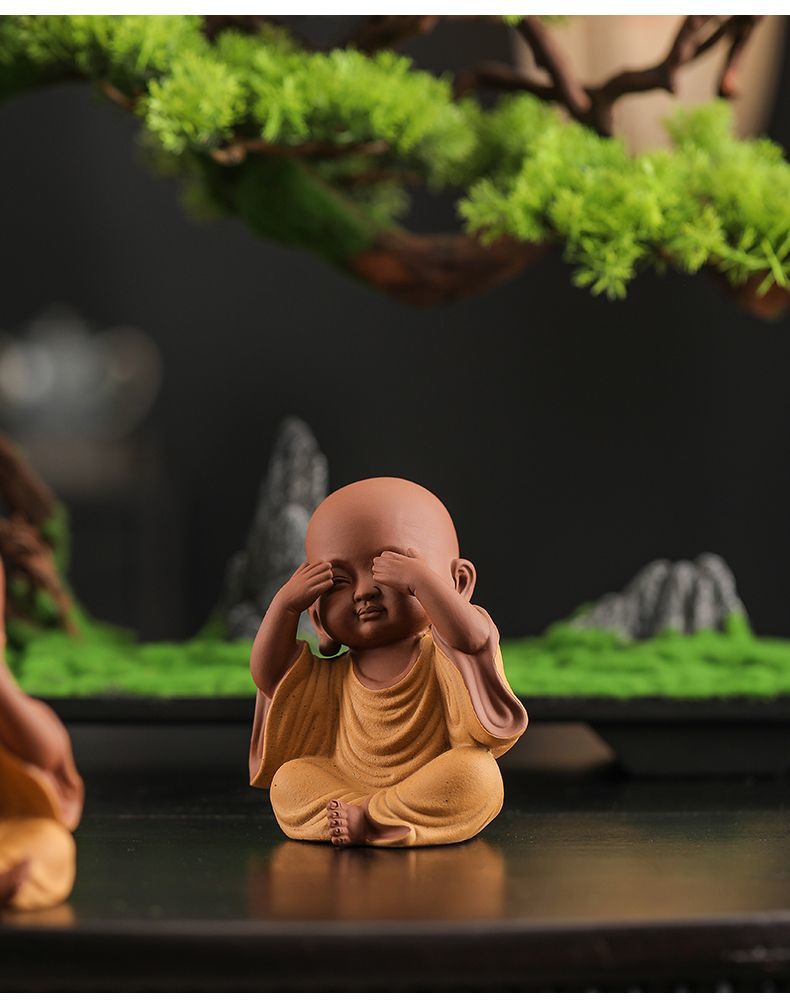 Chinese Zen Three Little Monks Cute Characters Ceramic Home Furnishings Office Desktop Zen Tea Pet Furnishings