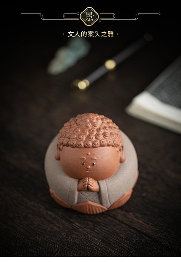 [Auspicious pattern embellishment] Cute Q version little Tathagata purple sand tea pet ornaments Guanyin Bodhisattva crafts Zen tea room desktop decorations