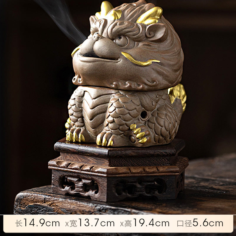 Kirin Incense Burner Suanni Ceramic Mugwort Creative Incense Burner Sandalwood Agarwood Tea Pet Zen Mythical Beast Ornaments